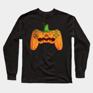 Video Games Gaming Gamer Halloween Pumpkin Controller Long Sleeve T-Shirt